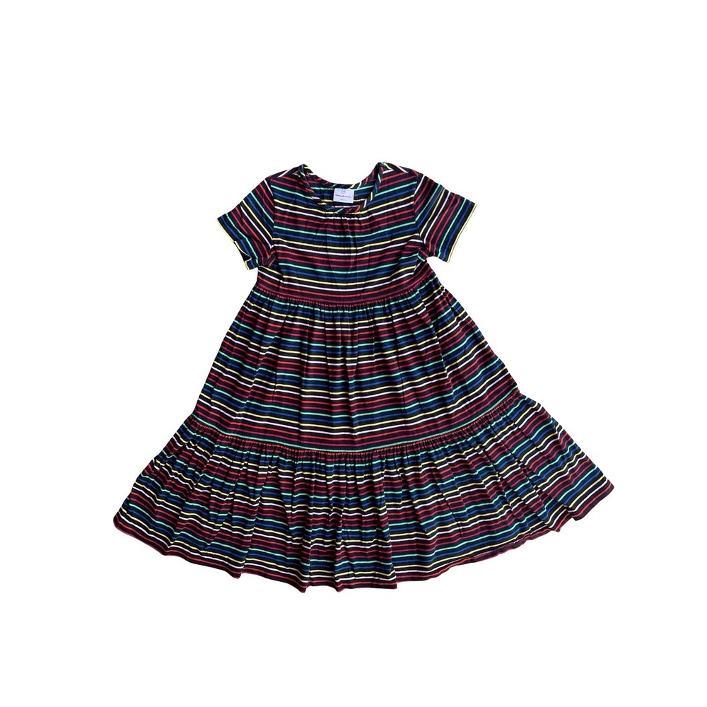 Hanna Andersson Rainbow Stripe Tiered Maxi Dress Sz 10y 100% Cotton Twirl Dress